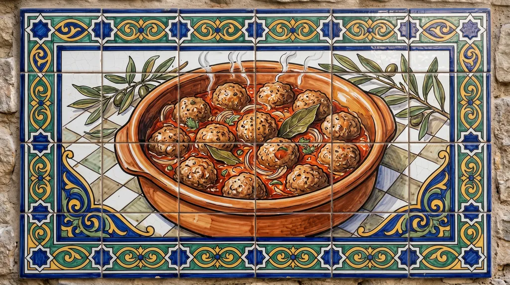 Mosaico tradicional de albóndigas en salsa